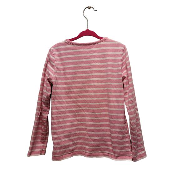 Mini Boden Fruits Appliqué Striped Long Sleeve Shirt Pink White Kids Size 6-7Y - Picture 2 of 5